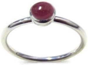 ZilverPassion Stacking Ring Round 4mm Cabochon Genuine Ruby in Sterling Silver, July Birthstone (Size 2,3,4,5,6,7,8,9,10,11,12,13,14,15)