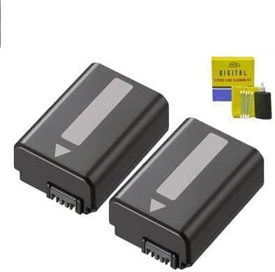 2 Pack Replacement Batteries for Sony Alpha a55, a33, SLT-A33, SLT-A55, NEX-3, NEX-5, NEX-5N, NEX-5R, NEX-C3, NEX-7 SLR NP-FW50 Batteries 1500 mAH Each + Lens Cleaning Kit