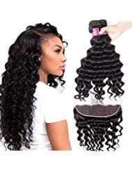 Star Show Brazilian Hair Bundles with Frontal Closure Loose Deep Wave Bundles with Closure Ear to Ear 100% Human Hair Extensions 14 16 18 with 14 Inch Frontal