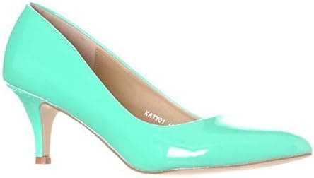 Riverberry Women's Katy Pointed, Closed Toe Low, Kitten Heel Pumps, Mint Patent, 6
