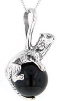 Sterling Silver Ferret or Mink on Black Onyx Slide Pendant