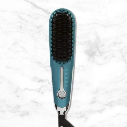 Side Kick Hair Straightener Hot Brush - Perfect for Bangs & Short Hair - Travel Size, Supports Dual Voltage Operation - Tourmaline Infused Ceramic Plates - Anti-Scald Technology (Teal)
