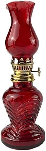 Oil Lamp, NeeFoor Glass Kerosene Lamp Lantern Retro Nostalgia Chamber Lamplight with Wick (Red)