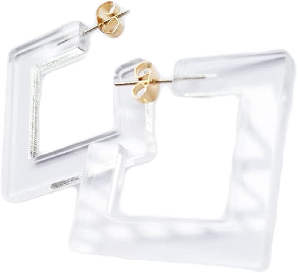 Large Transparent Acrylic Resin Round Circle Hoop Earrings Acetate Statement Irregular Drop Earrings-5cm square