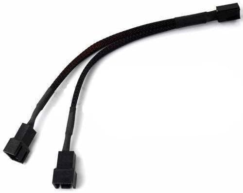 3-Pin Fan Cable Y Splitter Extension with Black Sleeving & Black Connectors (6" Length)
