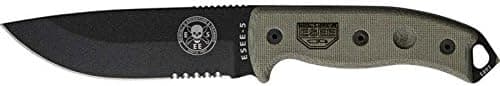 ESEE-5 Serr Olive Drab Textured Poweder Coated Blade Drop Point Style 1095 Carbon Steel-57 Rc