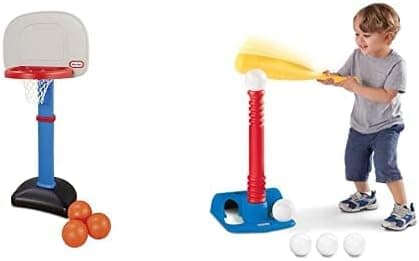 Little Tikes T-Ball Set, Red, 5 Ball Amazon Exclusive with Little Tikes Easy Score Basketball Set - 3 Ball Bundle