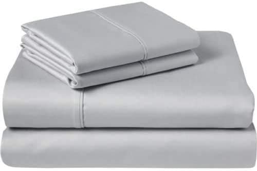 Tula Linen 700-Thread-Count 100% Egyptian Cotton Sheets, Luxrious 6-PCs Sheet Set Stripe Pattern, Soft and Silky, Fits Mattress Upto 18-21'' Deep Pocket (Queen, Silver Grey Solid)