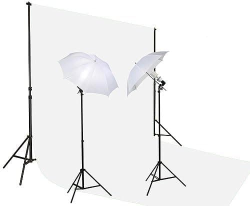 Photo Studio Kit Lighting kit 800 Watt Video Photography Portrait Lighting Kit, Backdrop Support System and 10' x 20'Ft White Muslin Backdrop Umbrella Softbox Kit by Fancier U15 10x20 White