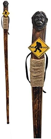 Rustic Axentz Wood Walking Trekking Hiking Pole Stick with Twine Grip, Rubber Tip, Wrist Strap, 46", Carved Big Foot