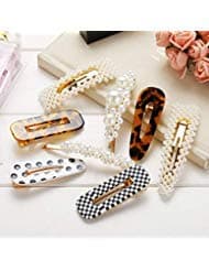 Large Pearl Hair Clips Resin Hairpins Pearl Hair Barrettes,Gold Acrylic Leopard Marble Geometric Hairpin, Tortoise Hair Clips for Women Girls-Pearl and Resin Clips Set 8 Pack