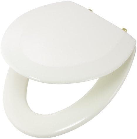 Bemis 1544BR346 Molded Wood Elongated Toilet Seat With Brass Hinges Biscuit/Linen