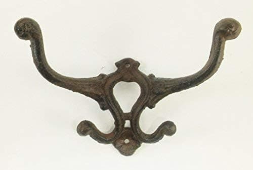 Heavy Cast Iron - Stationary Double Sided 4 Hooks Hanger - Elegant Scroll Work Design - Victorian Style - Holes 3 Inches Apart - Primitive Look - Aunt Chris' Products