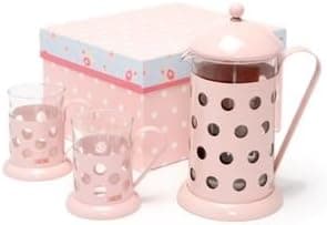 La Cafetiere Rainbow Polka Dot 8-Cup Coffee Press and 2 Mugs Gift Set