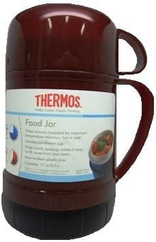 Thermos Food Jar, Glass Vacuum Insulated For Maximum Temperature Retention, Includes Condiment Cup, 17 Oz/ 0.5 L, RED