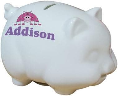 Personalized Ceramic Ladybug Piggy Bank, 4" h x 3 1/4" w x 6" L