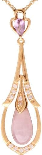 Adorable Sterling Silver with Yellow Gold Overlay Hanging Teardrop Rose Quartz and Amethyst Pendant!