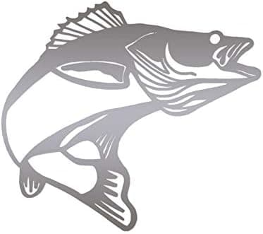 Walleye Fish Bass - Vinyl Decal Sticker - 6.5" x 5.75" - Silver