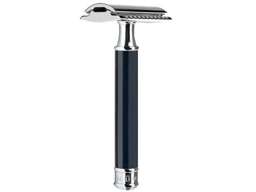 Muhle Closed Comb Double Edge Safety Razor, R106, Chrome Plated Metal, Black Resin