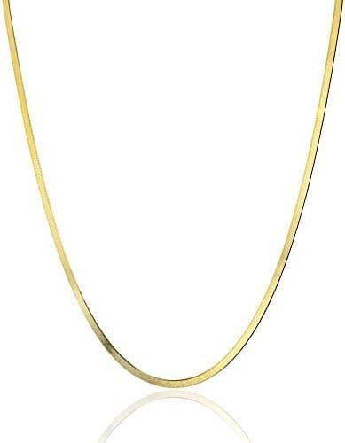 14K Yellow Gold Solid 3mm-5mm Herringbone Chain with Lobster Claw Clasp | Italian Gold Necklaces | Gold Herringbone Necklaces for Men and Women