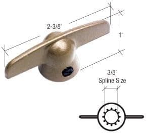 Champagne T-Crank Window Handle; 3/8"-11 Spline Size for Pella - Package of Two