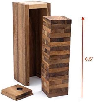 SiamMandalay Mini Travel-Sized Wooden High Rise Condo (6.5L): Tumbling Tower Stack Handmade & Organic Traditional Wood Game for Adults from with SM Gift Box(Pictured)