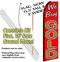 We Buy Gold Feather Banner Flag Kit (Flag, Pole, & Ground Mt)
