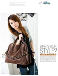 Fashion Women Pu Leather Hobo Chain Weaving Woven Bag Handbag Double Use Shoulder Bag (brown)