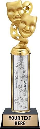 Crown Awards Drama Masks with Stars Trophies - Personalized Silver Drama Masks with Stars Trophy with Custom Engraving