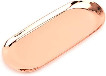 Weyoo Rose Gold Stainless Steel Towel Tray Storage Tray Dish Plate Tea Tray Fruit Trays Cosmetics Jewelry Organizer, Oval，9in