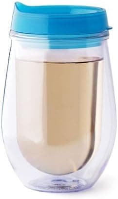 Bev2Go Double Wall Insulated 10 oz Acrylic Tumbler Stemless Wine Glass with Lid (Aqua)