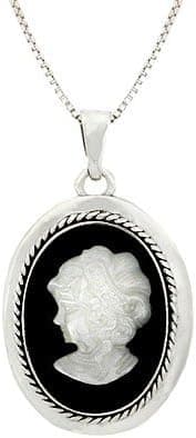 Sterling Silver White and Black Stone Lady Cameo Pendant