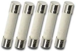 Pack of 5, T10AH250V, T10A 250V, T10 H250V, T10A 250V, T10H250V Cartridge Ceramic Fuses, 6X30mm (1/4 inch x 1-1/4 inch), 10A 250V, Slow Blow (Time Delay)