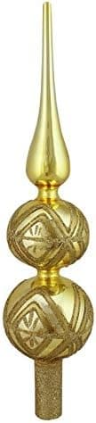 Northlight Gold Glitter Diamond Design Glass Finial Christmas Tree Topper, 13"