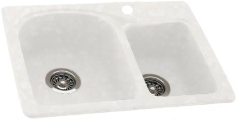 Swanstone KS03322DB.011 Solid Surface 1-Hole Dual Mount Double-Bowl Kitchen Sink, 33-in L X 22-in H X 9-in H, Tahiti White
