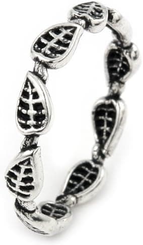 4mm Antiqued Floating Leaf Design Stackable Sterling Silver Band Ring