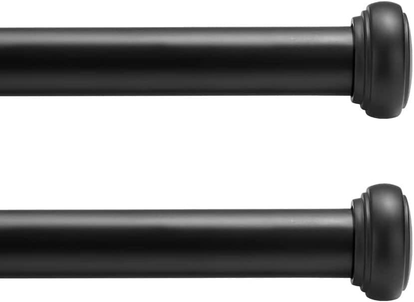 Curtain Rods,Curtain Rods for Windows 28 to 48,Hanging Curtain Rod&Wall Mount with Brackets,Outdoor Curtain Rod,Industrial Curtain Rods,Adjustable Curtain Rod with Cap, Matte Black,2 Pack