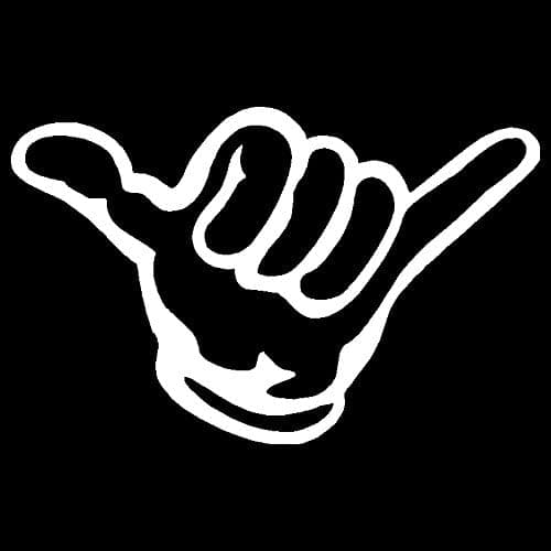 Hang Loose Shaka Hawaiian Vinyl Decal - Size: 5", Color: White - Windows, Walls, Bumpers, Laptop, Lockers, etc.