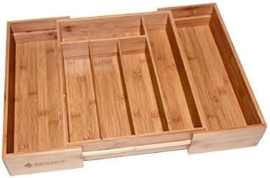 Arange Expandable Bamboo Wood Cutlery Tray Drawer Utensil Organizer for silverware and cooking utensils with 7 sections - 2 Adjustable parts to fit comfortable in kitchen drawers