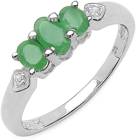0.70 Carat Genuine Emerald & White Topaz Sterling Silver Ring