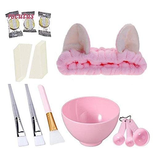 Rocutus DIY Facial Mask Facemask Mixing Tool Sets 13 in 1 Headband Bowl Puff Measure Spoon Compress mask for Women