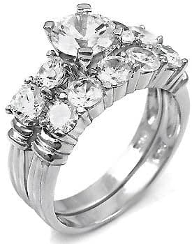 Sterling Silver Cubic Zirconia CZ Wedding Engagement Ring Set