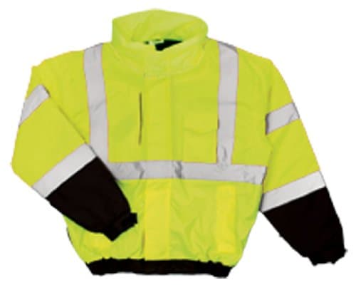 ML Kishigo JS118 Polyester Economy Series Bomber Jacket with Hidden Collar Hood, Extra Large, Lime