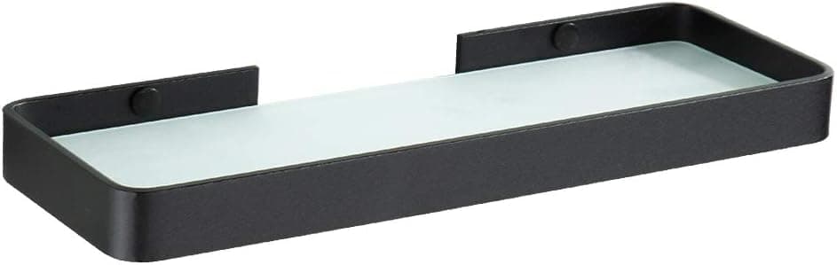 GERUIKE Bathroom Glass Shelf 13-Inch Wall Mount Shower Caddy Rustproof Heavy Duty Bath Organizer Storage Holder Black