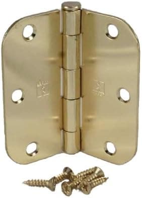 (Pack of 12) 3 1/2 Inch Polished Brass Door Hinges with 5/8" Radius Corners