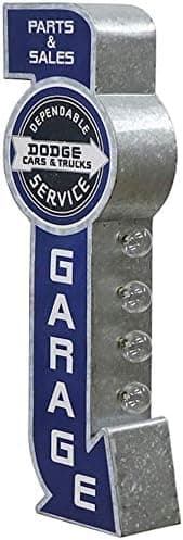 Dodge Parts Service Garage Reproduction Vintage Advertising Sign - Battery Powered LED Lights, Double Sided Metal Wall Mounted - 9 x 24 x 4 inches