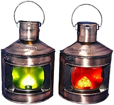 DRH Port & Starboard LED Lamps - Nautical Light Décor - Nautical Wall Lamp Hanging Ornament - Ocean, Nautical, Beach Theme Room Decoration - Cooper, 9”- Set of 2