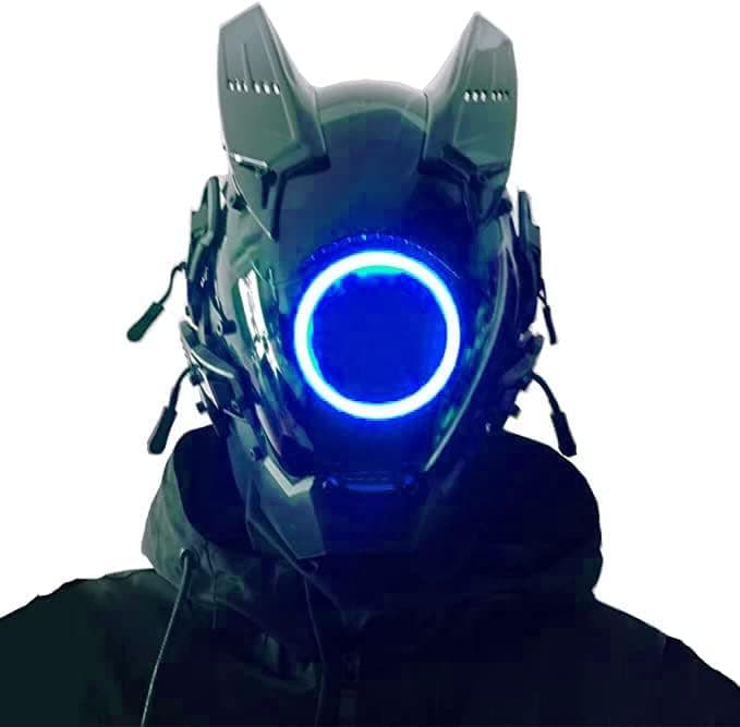 pafgaf Colorful Masks Costume Accessories for Men, Futuristic Cyber Punk Black Helmet Mask Cosplay Halloween Party Decor