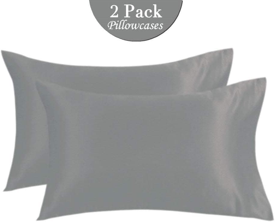 Faatoop 2 Pack Satin Pillowcases for Hair and Skin Soft Cool Envelope Closure Luxury Silky Pillow Covers Cases (Deep Grey, Queen 20''X30'')
