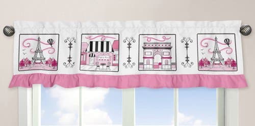 Sweet Jojo Designs Pink, Black and White Paris Collection French Eiffel Tower Window Valance